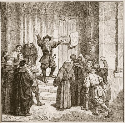 Aske befestigt seine Proklamation an der Tür der Kathedrale von York, Illustration aus 